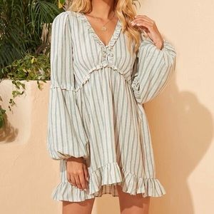 SHEIN Striped V-Neck Ruffle Mini Dress